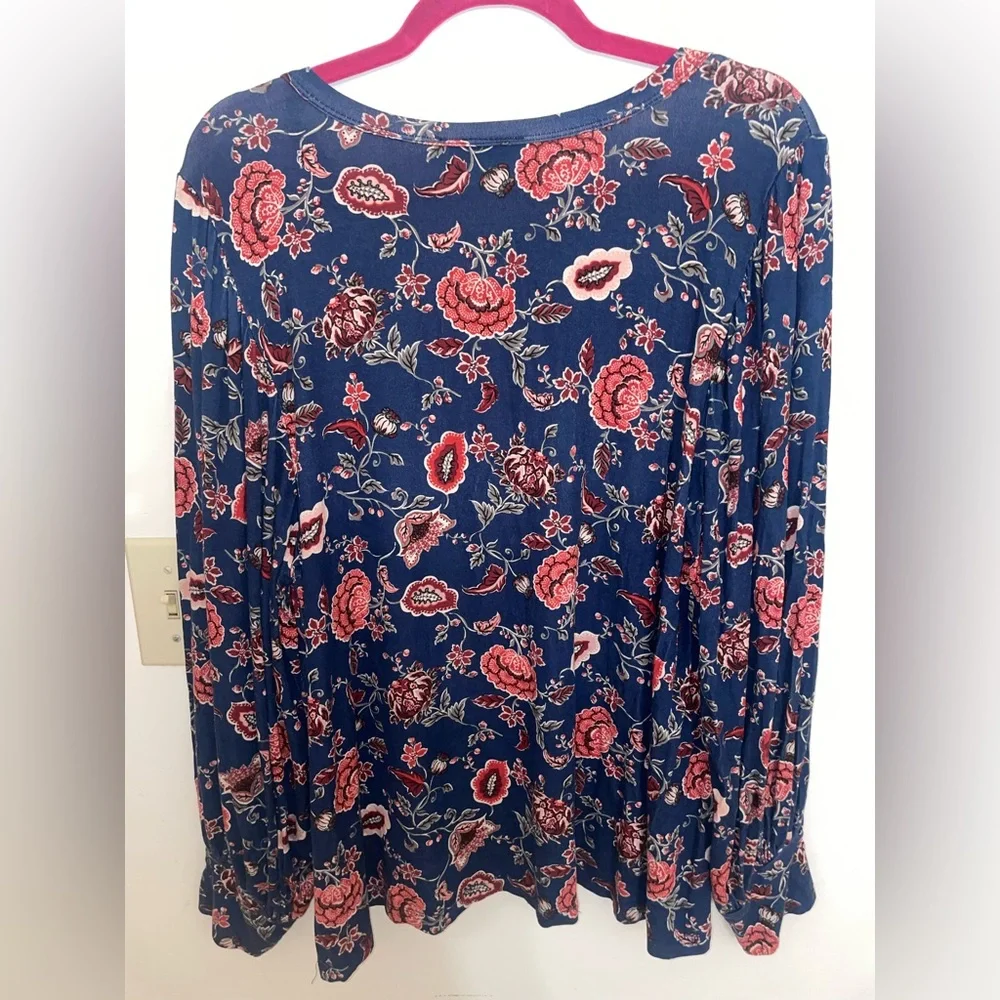 Modcloth Navy Floral Long-Sleeve Blouse - Picture 4 of 6